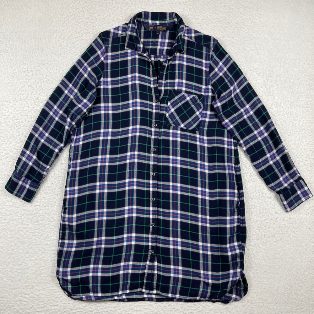 GAP x Pendleton Shirt Dress‎ Womens Large Flannel Tunic Blue Comfort Fashion